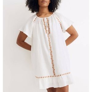 Madewell Lighthouse Linen Blend Dress Flower Embroidery Ruffle Skirt Ivory Dress
